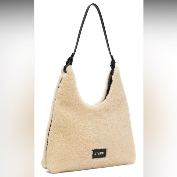Staud ivory shearling Sherpa shoulder bag purse with dust bag - Picture 2 of 7